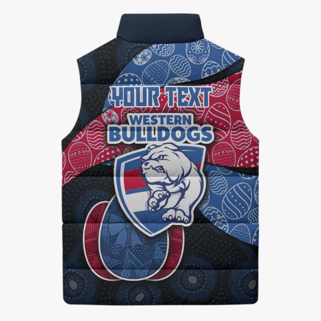 Personalized Western Bulldogs Football Sleeveless Puffer Jacket Easter Egg Pattern Red Blue Tribal Dot Art Style