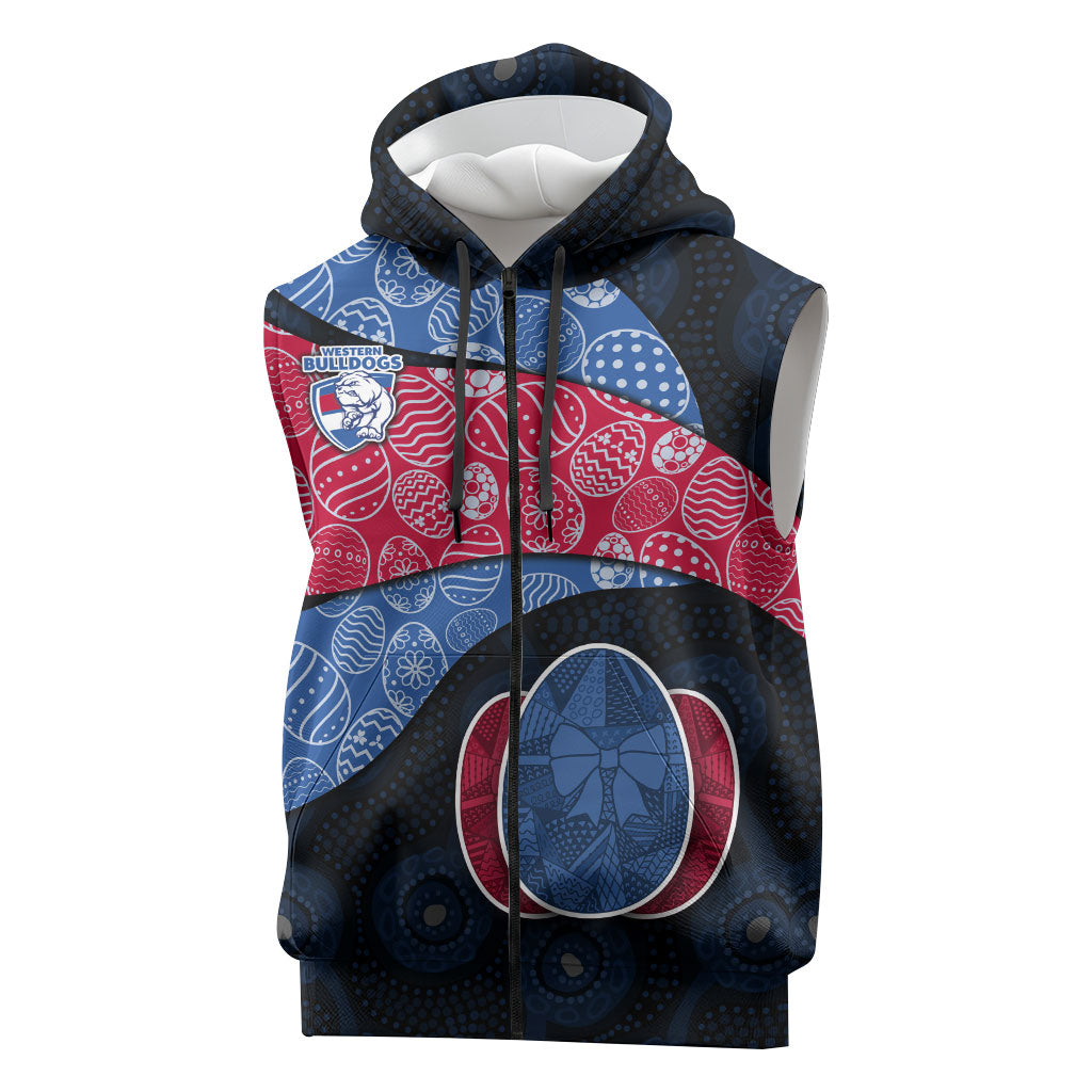 Personalized Western Bulldogs Football Sleeveless Zip Hoodie Easter Egg Pattern Red Blue Tribal Dot Art Style
