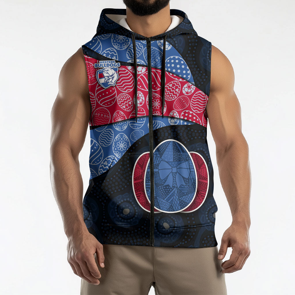 Personalized Western Bulldogs Football Sleeveless Zip Hoodie Easter Egg Pattern Red Blue Tribal Dot Art Style