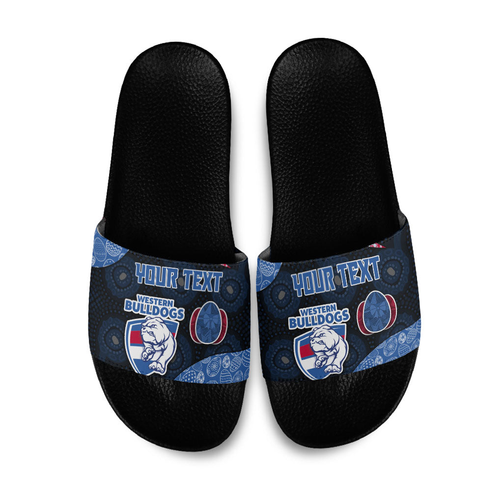 Personalized Western Bulldogs Football Slide Sandals Easter Egg Pattern Red Blue Tribal Dot Art Style