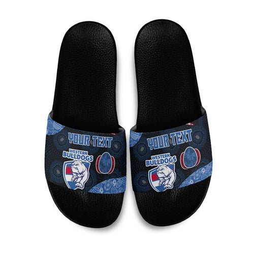 Personalized Western Bulldogs Football Slide Sandals Easter Egg Pattern Red Blue Tribal Dot Art Style