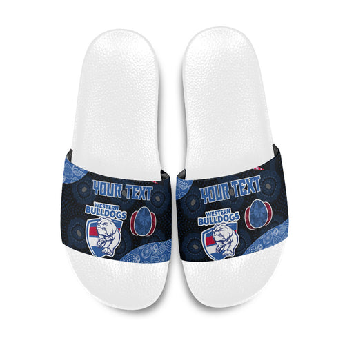 Personalized Western Bulldogs Football Slide Sandals Easter Egg Pattern Red Blue Tribal Dot Art Style