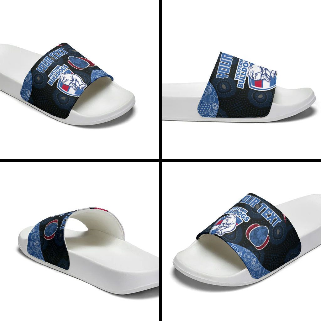Personalized Western Bulldogs Football Slide Sandals Easter Egg Pattern Red Blue Tribal Dot Art Style