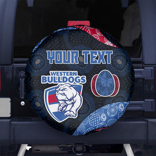 Personalized Western Bulldogs Football Spare Tire Cover Easter Egg Pattern Red Blue Tribal Dot Art Style