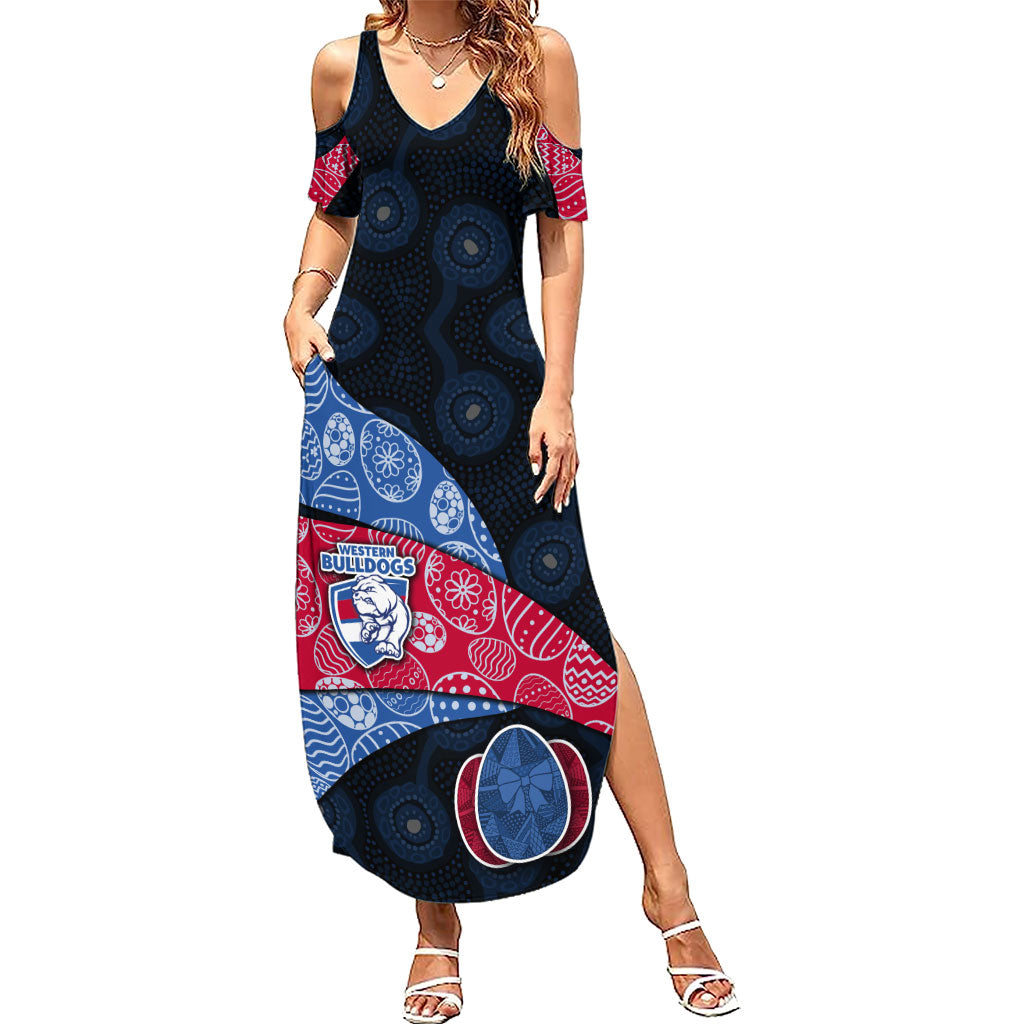 Personalized Western Bulldogs Football Summer Maxi Dress Easter Egg Pattern Red Blue Tribal Dot Art Style