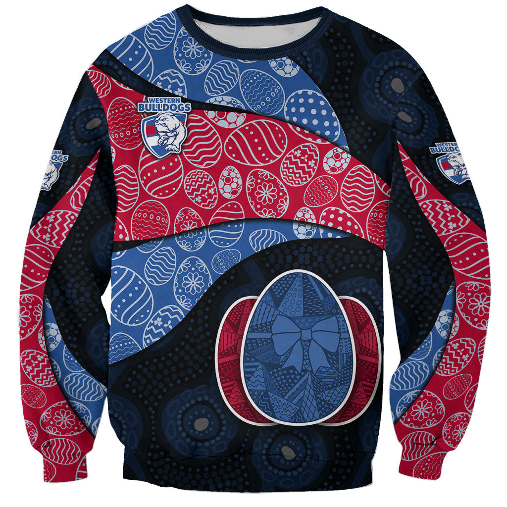 Personalized Western Bulldogs Football Sweatshirt Easter Egg Pattern Red Blue Tribal Dot Art Style