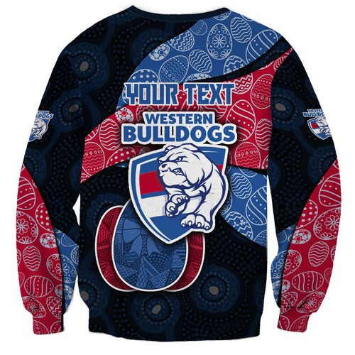 Personalized Western Bulldogs Football Sweatshirt Easter Egg Pattern Red Blue Tribal Dot Art Style