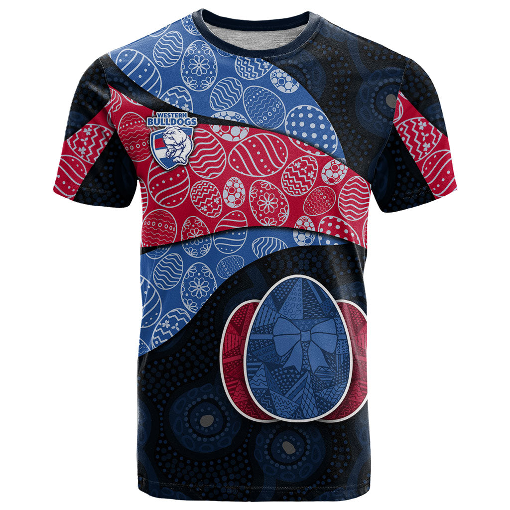 Personalized Western Bulldogs Football T Shirt Easter Egg Pattern Red Blue Tribal Dot Art Style