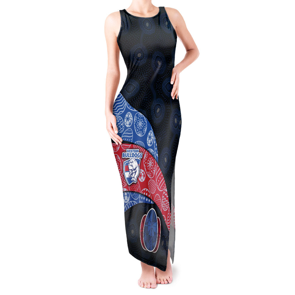 Personalized Western Bulldogs Football Tank Maxi Dress Easter Egg Pattern Red Blue Tribal Dot Art Style
