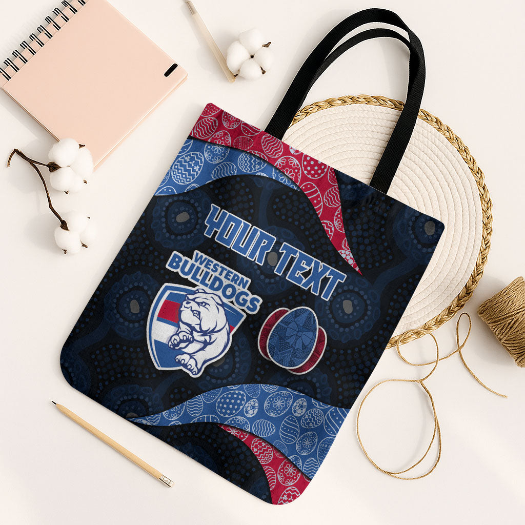 Personalized Western Bulldogs Football Tote Bag Easter Egg Pattern Red Blue Tribal Dot Art Style