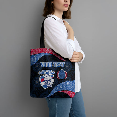 Personalized Western Bulldogs Football Tote Bag Easter Egg Pattern Red Blue Tribal Dot Art Style
