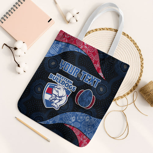 Personalized Western Bulldogs Football Tote Bag Easter Egg Pattern Red Blue Tribal Dot Art Style