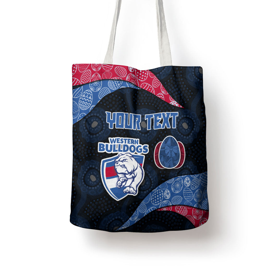 Personalized Western Bulldogs Football Tote Bag Easter Egg Pattern Red Blue Tribal Dot Art Style