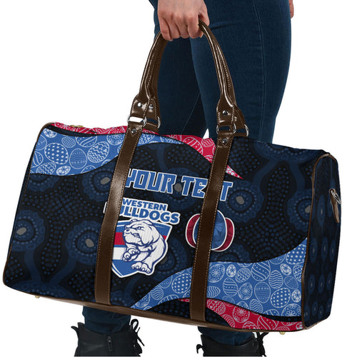 Personalized Western Bulldogs Football Travel Bag Easter Egg Pattern Red Blue Tribal Dot Art Style