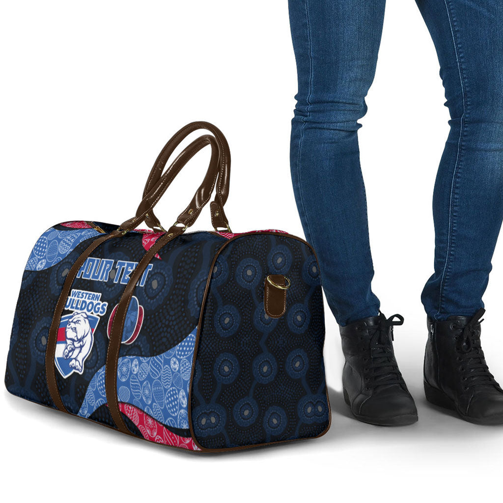 Personalized Western Bulldogs Football Travel Bag Easter Egg Pattern Red Blue Tribal Dot Art Style