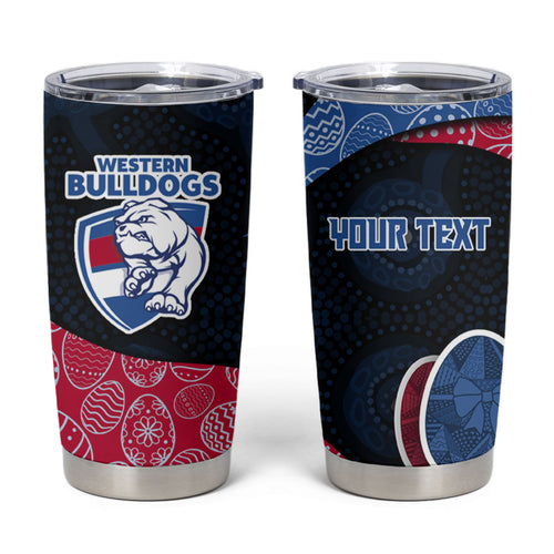 Personalized Western Bulldogs Football Tumbler Cup Easter Egg Pattern Red Blue Tribal Dot Art Style