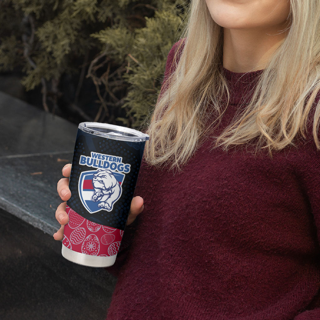 Personalized Western Bulldogs Football Tumbler Cup Easter Egg Pattern Red Blue Tribal Dot Art Style
