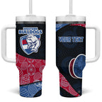 Personalized Western Bulldogs Football Tumbler With Handle Easter Egg Pattern Red Blue Tribal Dot Art Style