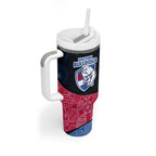 Personalized Western Bulldogs Football Tumbler With Handle Easter Egg Pattern Red Blue Tribal Dot Art Style