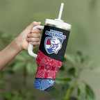 Personalized Western Bulldogs Football Tumbler With Handle Easter Egg Pattern Red Blue Tribal Dot Art Style