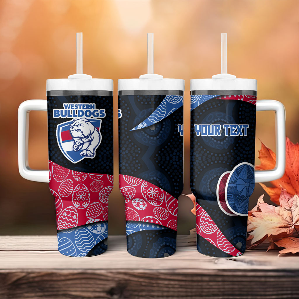 Personalized Western Bulldogs Football Tumbler With Handle Easter Egg Pattern Red Blue Tribal Dot Art Style