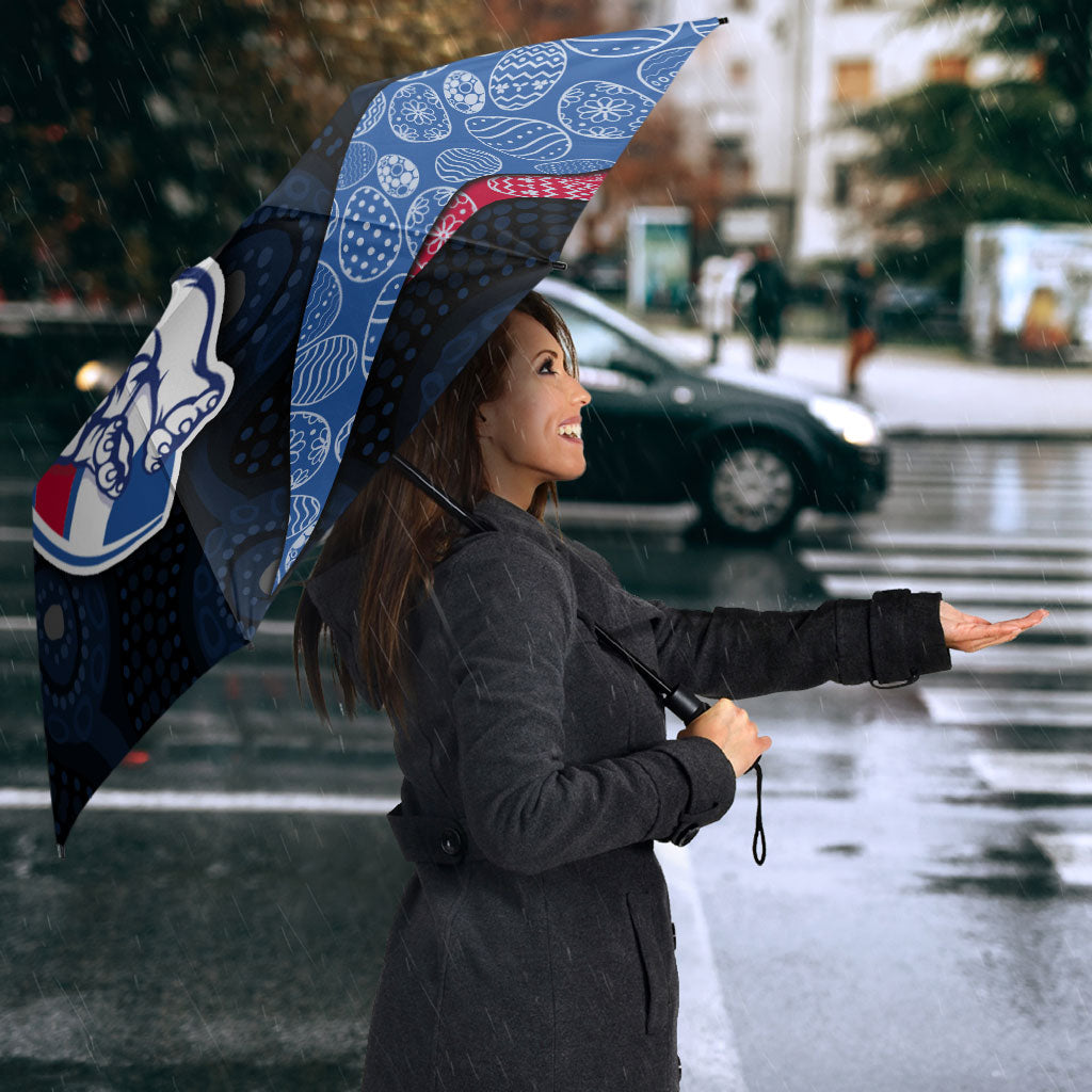Personalized Western Bulldogs Football Umbrella Easter Egg Pattern Red Blue Tribal Dot Art Style