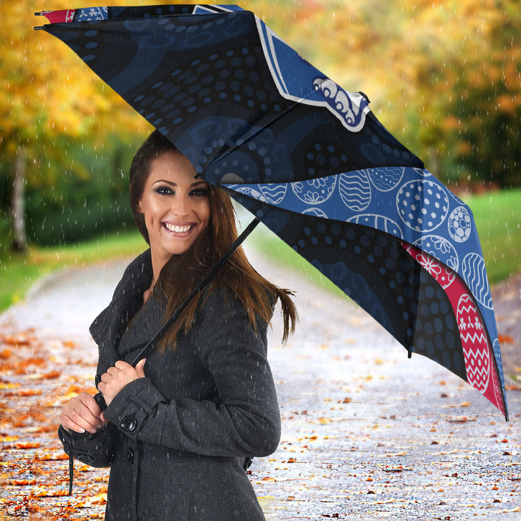 Personalized Western Bulldogs Football Umbrella Easter Egg Pattern Red Blue Tribal Dot Art Style