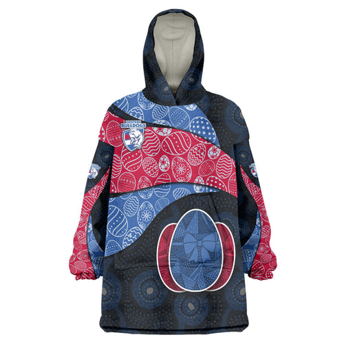 Personalized Western Bulldogs Football Wearable Blanket Hoodie Easter Egg Pattern Red Blue Tribal Dot Art Style