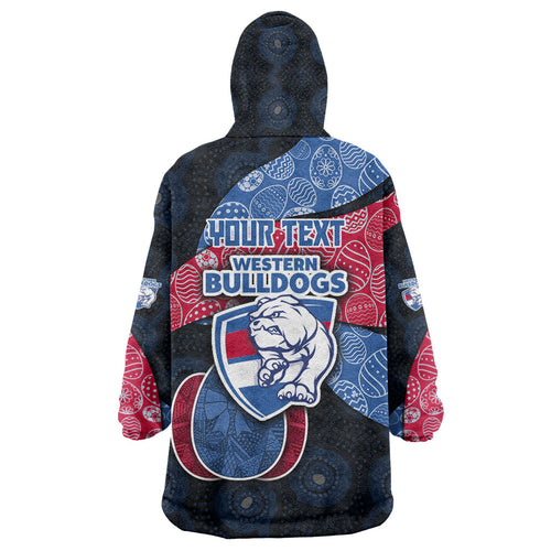 Personalized Western Bulldogs Football Wearable Blanket Hoodie Easter Egg Pattern Red Blue Tribal Dot Art Style