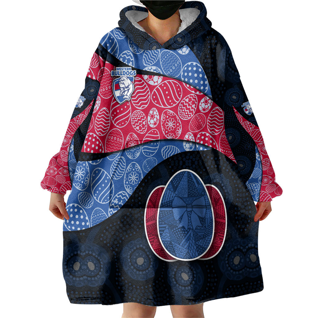 Personalized Western Bulldogs Football Wearable Blanket Hoodie Easter Egg Pattern Red Blue Tribal Dot Art Style