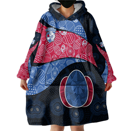 Personalized Western Bulldogs Football Wearable Blanket Hoodie Easter Egg Pattern Red Blue Tribal Dot Art Style
