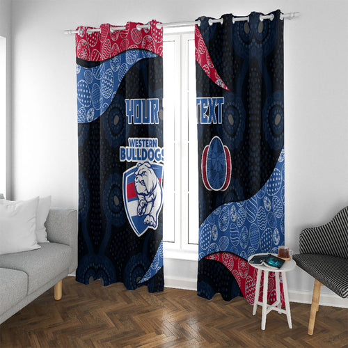 Personalized Western Bulldogs Football Window Curtain Easter Egg Pattern Red Blue Tribal Dot Art Style