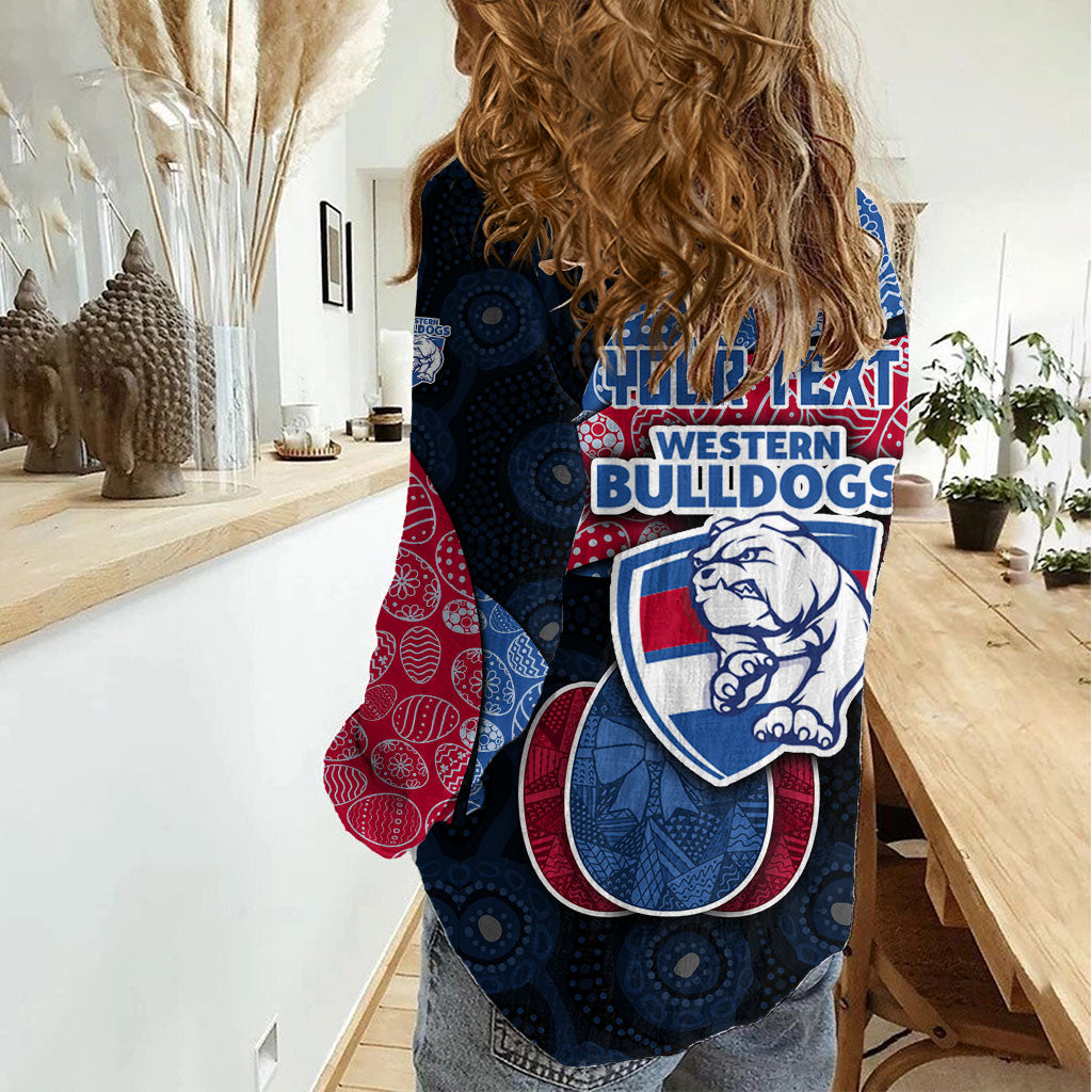 Personalized Western Bulldogs Football Women Casual Shirt Easter Egg Pattern Red Blue Tribal Dot Art Style