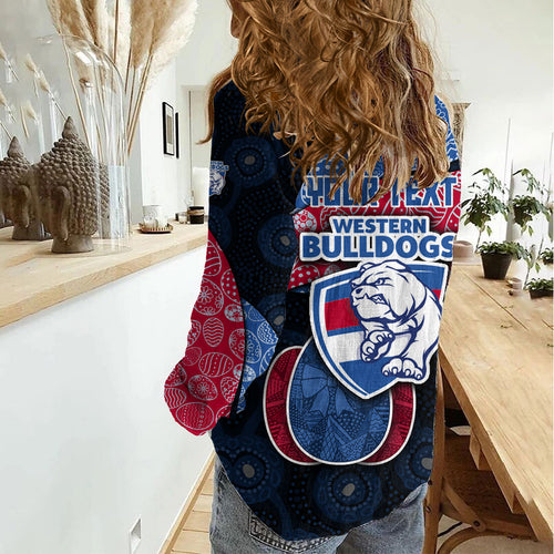 Personalized Western Bulldogs Football Women Casual Shirt Easter Egg Pattern Red Blue Tribal Dot Art Style