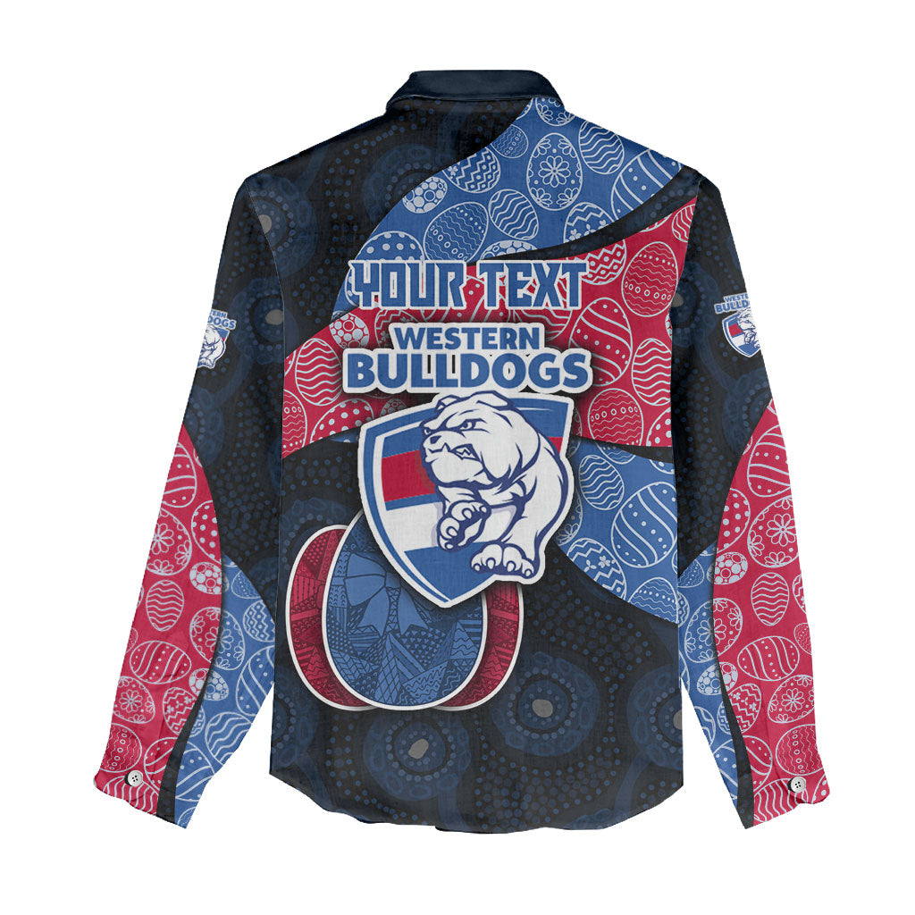 Personalized Western Bulldogs Football Women Casual Shirt Easter Egg Pattern Red Blue Tribal Dot Art Style