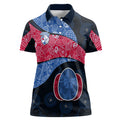 Personalized Western Bulldogs Football Women Polo Shirt Easter Egg Pattern Red Blue Tribal Dot Art Style