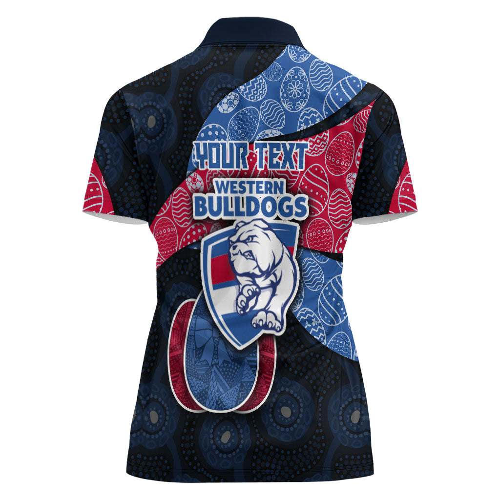 Personalized Western Bulldogs Football Women Polo Shirt Easter Egg Pattern Red Blue Tribal Dot Art Style