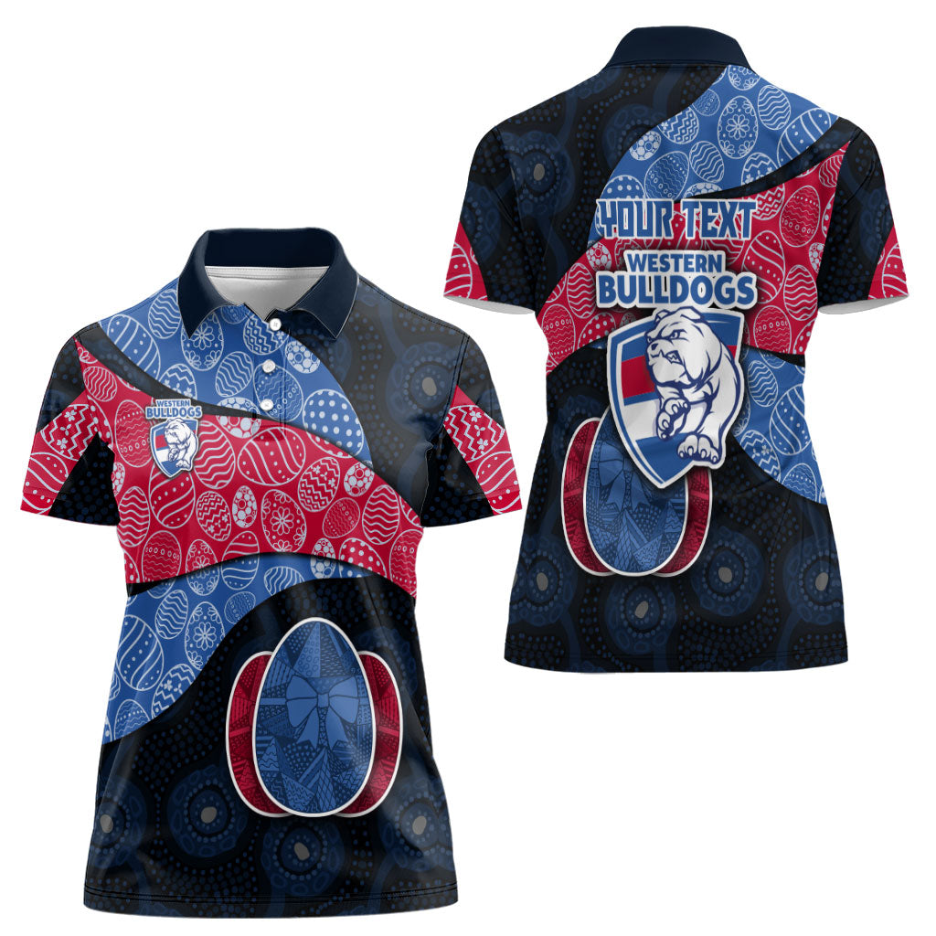 Personalized Western Bulldogs Football Women Polo Shirt Easter Egg Pattern Red Blue Tribal Dot Art Style