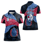 Personalized Western Bulldogs Football Women Polo Shirt Easter Egg Pattern Red Blue Tribal Dot Art Style