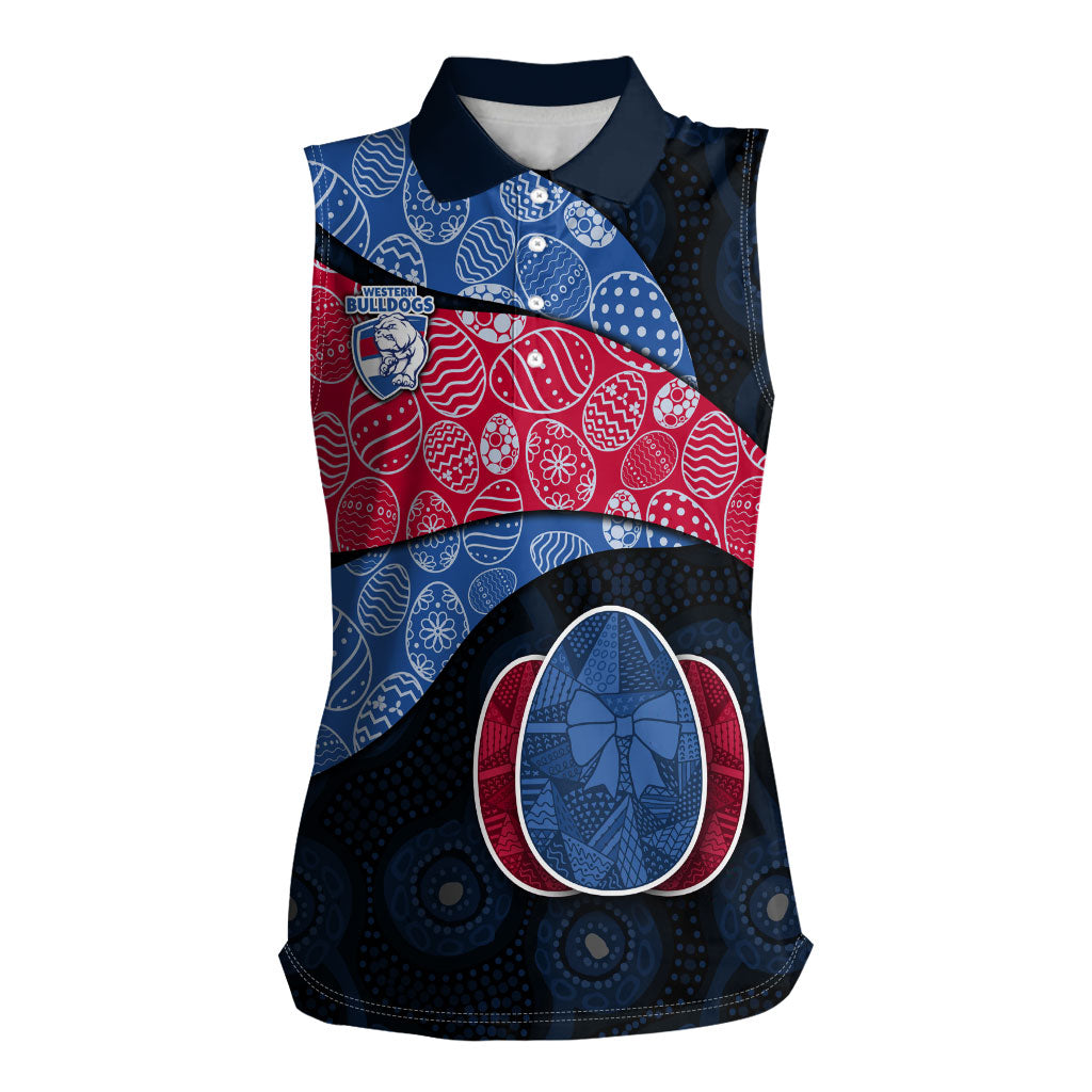 Personalized Western Bulldogs Football Women Sleeveless Polo Shirt Easter Egg Pattern Red Blue Tribal Dot Art Style