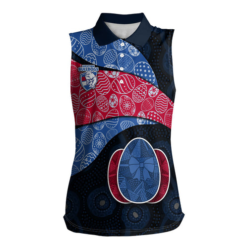 Personalized Western Bulldogs Football Women Sleeveless Polo Shirt Easter Egg Pattern Red Blue Tribal Dot Art Style