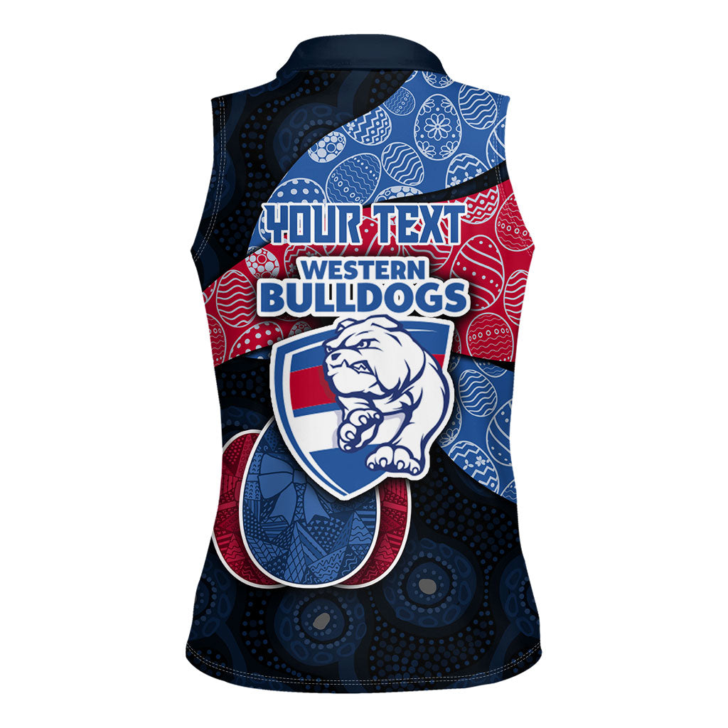 Personalized Western Bulldogs Football Women Sleeveless Polo Shirt Easter Egg Pattern Red Blue Tribal Dot Art Style
