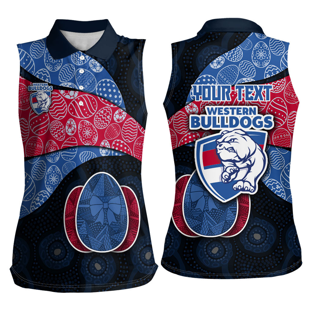 Personalized Western Bulldogs Football Women Sleeveless Polo Shirt Easter Egg Pattern Red Blue Tribal Dot Art Style