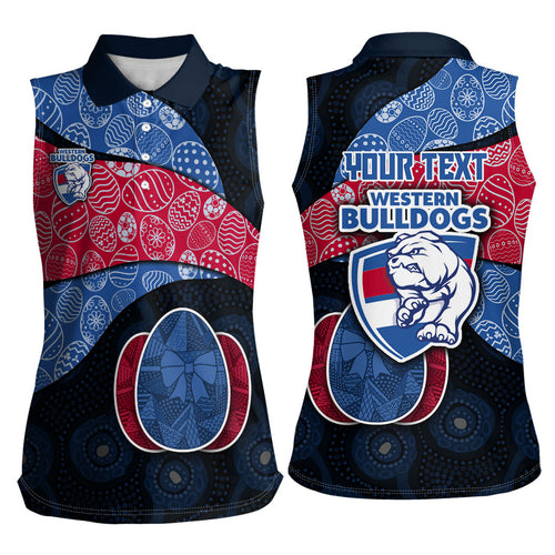 Personalized Western Bulldogs Football Women Sleeveless Polo Shirt Easter Egg Pattern Red Blue Tribal Dot Art Style