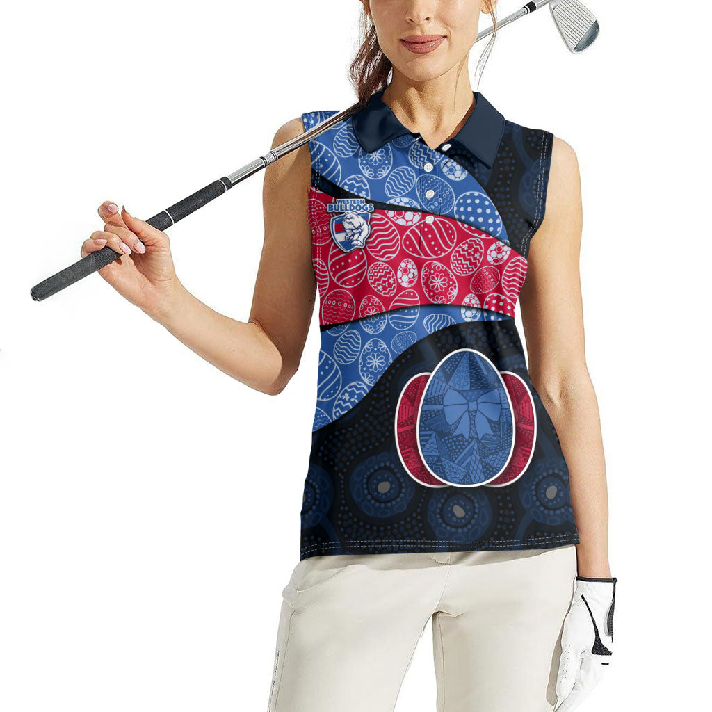 Personalized Western Bulldogs Football Women Sleeveless Polo Shirt Easter Egg Pattern Red Blue Tribal Dot Art Style