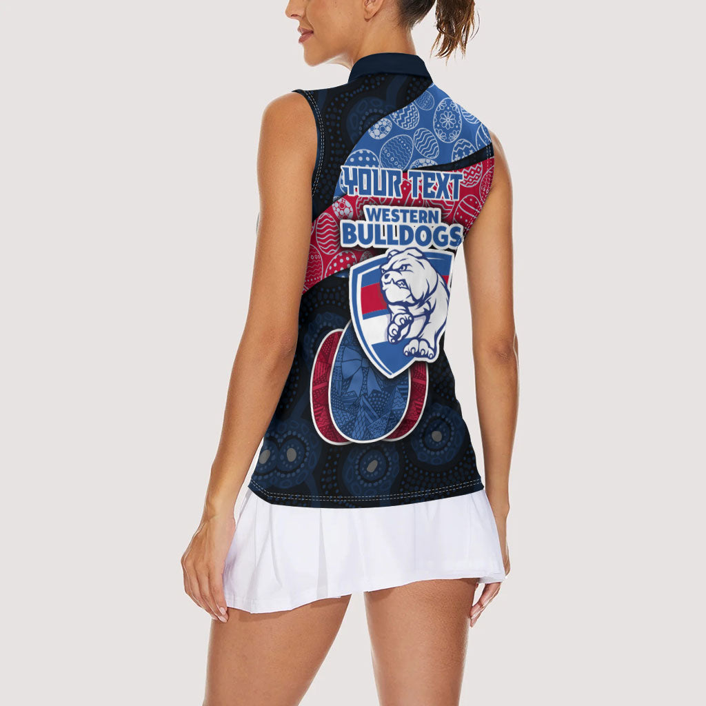 Personalized Western Bulldogs Football Women Sleeveless Polo Shirt Easter Egg Pattern Red Blue Tribal Dot Art Style