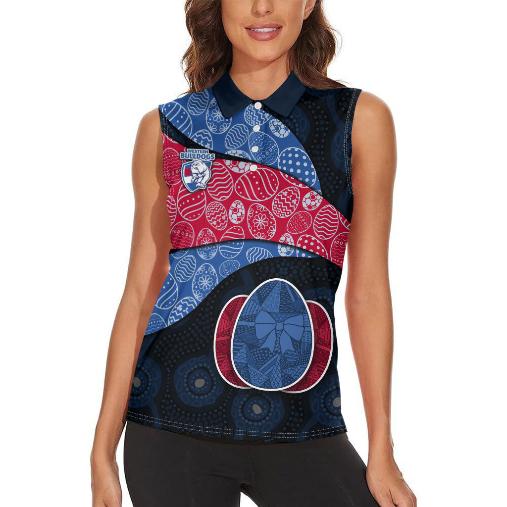 Personalized Western Bulldogs Football Women Sleeveless Polo Shirt Easter Egg Pattern Red Blue Tribal Dot Art Style