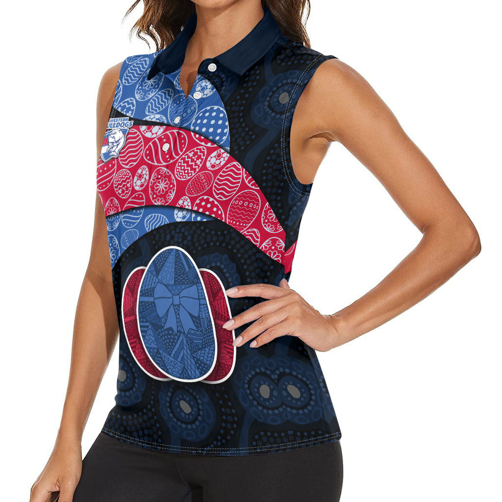 Personalized Western Bulldogs Football Women Sleeveless Polo Shirt Easter Egg Pattern Red Blue Tribal Dot Art Style
