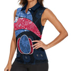 Personalized Western Bulldogs Football Women Sleeveless Polo Shirt Easter Egg Pattern Red Blue Tribal Dot Art Style