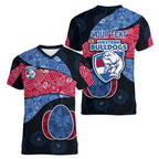Personalized Western Bulldogs Football Women V-Neck T-Shirt Easter Egg Pattern Red Blue Tribal Dot Art Style